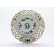 Teller, durchbr., Reicher Drache, grün, goldschattiert, Goldrand und Goldstaffage, ø 29 cm