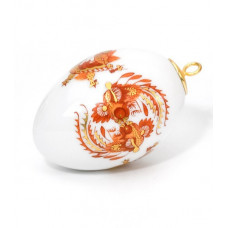 Miniatur-Ei, Reicher Drache, rot, goldschattiert, wei&szlig;er Rand, H 4,5 cm