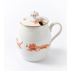 Senfgefäß, Reicher Drache, rot, goldschattiert, Goldrand, V 0,15 l