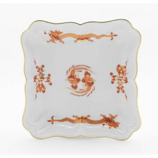 Beilageschale viereckig, Reicher Drache, rot, goldschattiert, Goldrand, L 22 cm