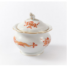 Zuckerdose, Reicher Drache, rot, goldschattiert, Goldrand, 10 cm