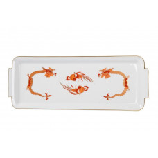 Platte,rechteck., Reicher Drache, rot, goldschattiert, Goldrand, L 39 cm