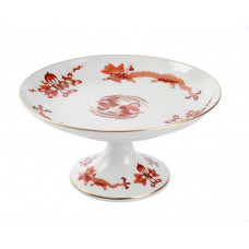 Teller mit Fuß, Reicher Drache, rot, goldschattiert, Goldrand, 10,5x19 cm