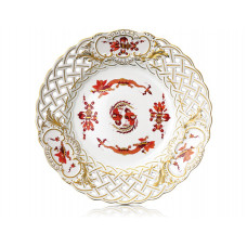 Teller, durchbr., Reicher Drache, rot, goldschattiert, Goldrand und Goldstaffage, ø 24 cm