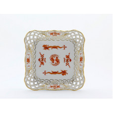 Schale, durchbr., Reicher Drache, rot, goldschattiert, Goldrand und Goldstaffage, L 18,5 cm