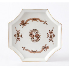 Platte,achteckig, Reicher Drache, braun, goldschattiert, Goldrand, L 21 cm