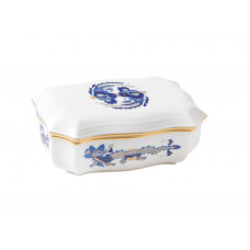 Dose, Reicher Drache, kobaltblau, goldschattiert, Goldrand, L 10 cm