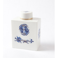 Teedose, Reicher Drache, kobaltblau, goldschattiert, Goldrand, H 12,6 cm