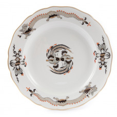 Teller m.H., Reicher Drache, schwarz, rot- und goldschattiert, Goldrand, ø 25 cm