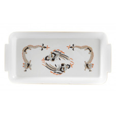 Platte,rechteck., Reicher Drache, schwarz, rot- und goldschattiert, Goldrand, L 29 cm