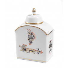 Teedose, Reicher Drache, schwarz, rot- und goldschattiert, Goldrand, H 9,5 cm