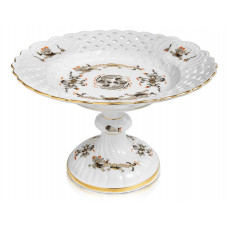 Schale auf Fu&szlig; durchbrochen, Reicher Drache, schwarz, rot- und goldschattiert, Goldrand, H 14 cm