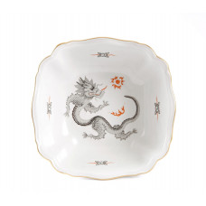 Sch&uuml;ssel, eckig, Ming-Drache, reich, schwarz, ohne Kante, Goldrand, L 26 cm