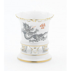 Vase, Ming-Drache, reich, schwarz, ohne Kante, Goldrand, H 8,5 cm