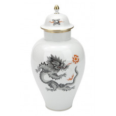 Vase, Ming-Drache, reich, schwarz, ohne Kante, Goldrand, H 24,5 cm
