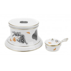 Stövchen, Ming-Drache, reich, schwarz, ohne Kante, Goldrand, ø 16 cm