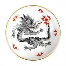 Sch&auml;lchen, Ming-Drache, reich, schwarz, ohne Kante, Goldrand, &oslash; 8 cm