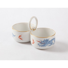 Salzgef&auml;&szlig;, Ming-Drache, reich, hellblau, ohne Kante, Goldrand, L 10 cm