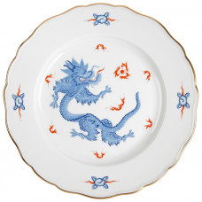 Speiseteller, Ming-Drache, reich, hellblau, ohne Kante, Goldrand, ø 28 cm