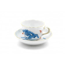 Kaffeetasse m.U., Ming-Drache, reich, hellblau, ohne Kante, Goldrand, V 0,20 l
