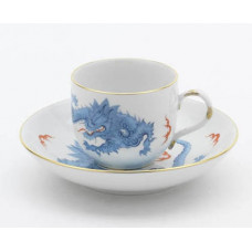 Espressotasse Glatte Form, Ming-Drache, reich, hellblau, ohne Kante, Goldrand, V 0 l