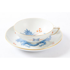 Teetasse m.U., Ming-Drache, reich, hellblau, ohne Kante, Goldrand, V 0,11 l