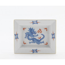 Vide-poche klein, Ming-Drache, reich, hellblau, ohne Kante, Goldrand, 12,3 x 10 cm