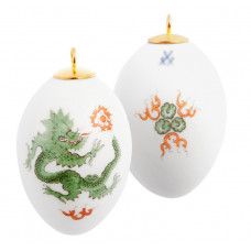 Miniatur-Ei, Ming-Drache, reich, gr&uuml;n, ohne Kante, wei&szlig;er Rand, H 4,5 cm
