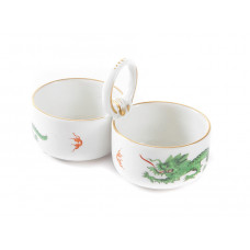 Salzgef&auml;&szlig;, Ming-Drache, reich, gr&uuml;n, ohne Kante, Goldrand, L 10 cm