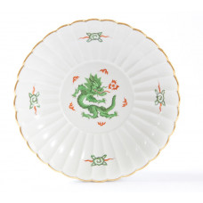 Beilageschale rund,gemuschelt, Ming-Drache, reich, grün, ohne Kante, Goldrand, ø 20 cm