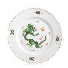 Speiseteller, Ming-Drache, reich, grün, ohne Kante, Goldrand, ø 28 cm