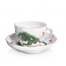 Kaffeetasse m.U., Ming-Drache, reich, grün, ohne Kante, Goldrand, V 0,20 l