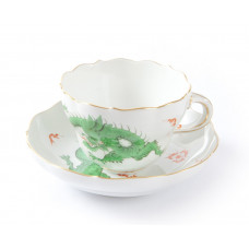 Kaffeetasse m.U., Ming-Drache, reich, grün, ohne Kante, Goldrand, V 0,25 l