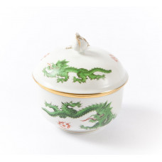 Zuckerdose, Ming-Drache, reich, grün, ohne Kante, Goldrand, Ø 9 cm