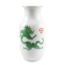 Vase, Ming-Drache, reich, grün, ohne Kante, Goldrand, H 36 cm