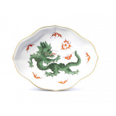 Sch&auml;lchen, Ming-Drache, reich, gr&uuml;n, ohne Kante, Goldrand, L 12 cm