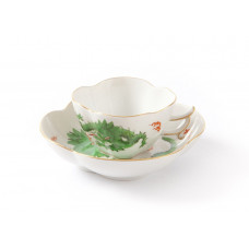 Tasse m.U., Ming-Drache, reich, grün, ohne Kante, Goldrand, 0,1 l