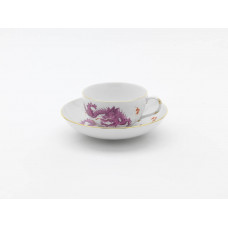 Milchkaffeetasse, Ming-Drache, reich, purpur, ohne Kante, Goldrand, H 10 cm