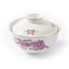 Sch&uuml;ssel m.Deck., Ming-Drache, reich, purpur, ohne Kante, Goldrand, H 9,4 cm