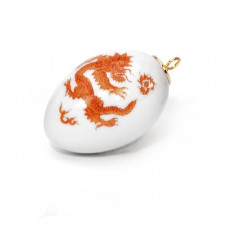 Miniatur-Ei, Ming-Drache, reich, rot, ohne Kante, wei&szlig;er Rand, H 4,5 cm