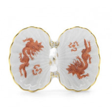 Salzgef&auml;&szlig;, Ming-Drache, reich, rot, ohne Kante, Goldrand, L 11,5 cm