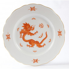 Teller m.H. (o.M. 00479), Ming-Drache, reich, rot, ohne Kante, Goldrand, ø 28 cm