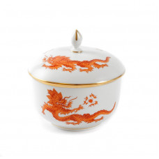 Zuckerdose, Ming-Drache, reich, rot, ohne Kante, Goldrand, 10,5 cm