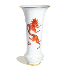 Vase, Ming-Drache, reich, rot, ohne Kante, Goldrand, H 41 cm
