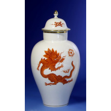 Vase, Ming-Drache, reich, rot, ohne Kante, Goldrand, H 24,5 cm