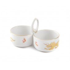 Salzgef&auml;&szlig;, Ming-Drache, reich, gelb, ohne Kante, Goldrand, L 10 cm