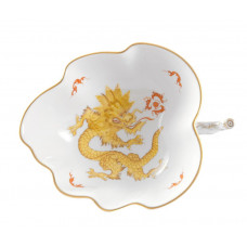 Salzgef&auml;&szlig;, Ming-Drache, reich, gelb, ohne Kante, Goldrand, L 12 cm