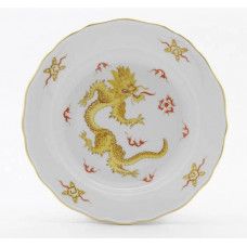 Teller, Ming-Drache, reich, gelb, ohne Kante, Goldrand, ø 20 cm