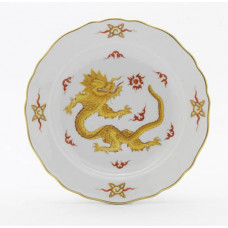 Teller, Ming-Drache, reich, gelb, ohne Kante, Goldrand, ø 18 cm