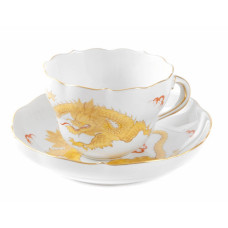 Kaffeetasse m.U., Ming-Drache, reich, gelb, ohne Kante, Goldrand, V 0,20 l